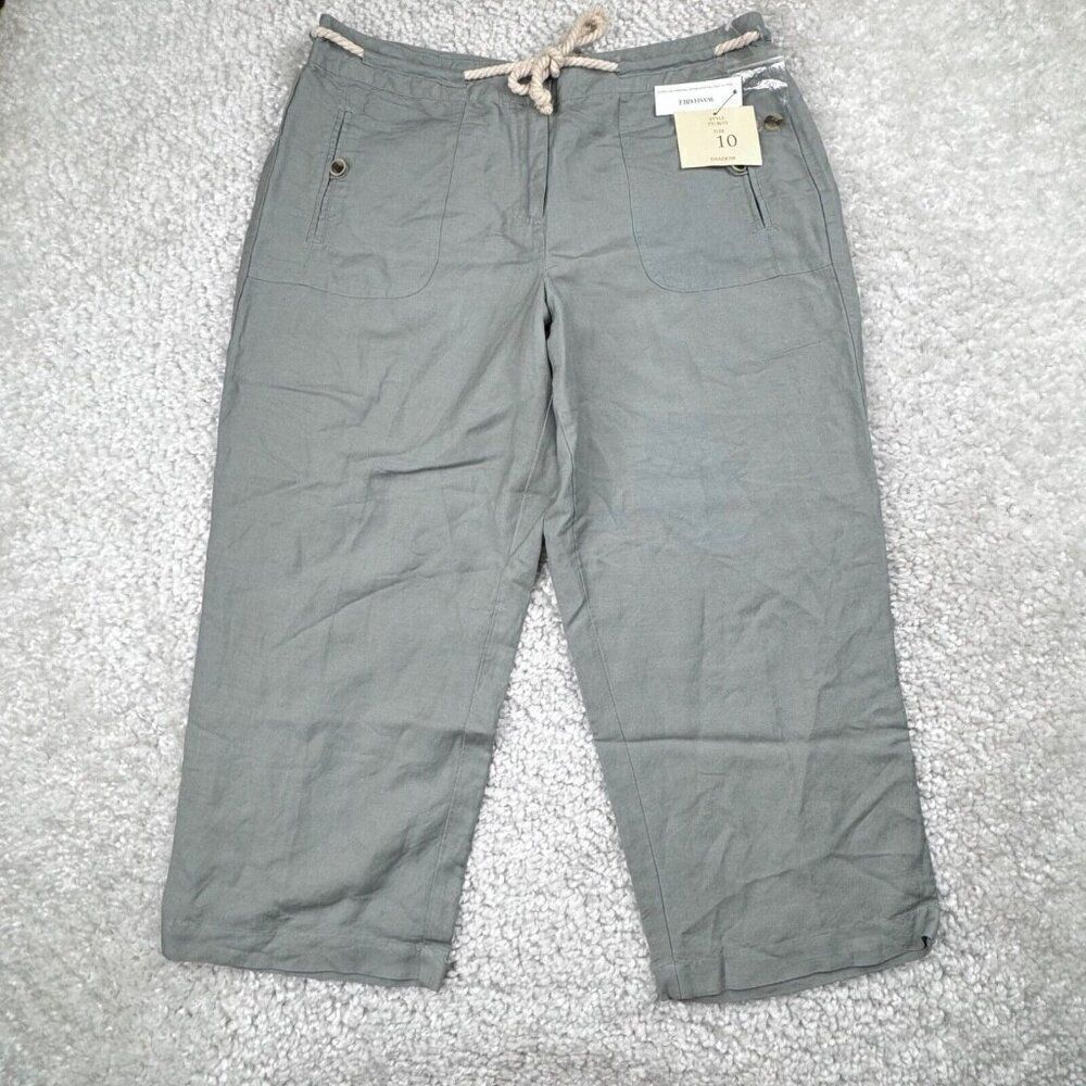 Sandro Linen Blend Rope Drawstring Wide Leg Crop Pants Sage Green 10 NEW